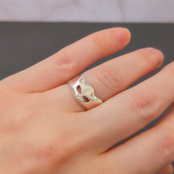 Sterling Silver Cat Mask Ring – Open Eyes, Size 5.5, 3.45 g - Picture 8 of 13